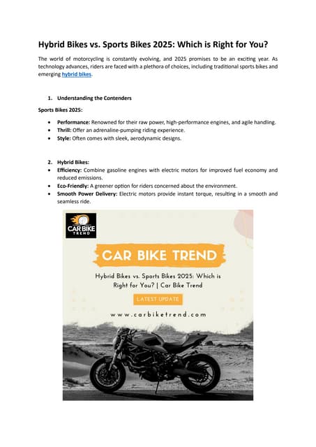 Hybrid Bikes vs. Sports Bikes 2025: Which is Right for You? | Car Bike Trend | PDF